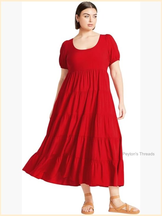 Dresses & Skirts - Plus Size Midi Dress, Tie-Back Detail, Elastic Cuffs
